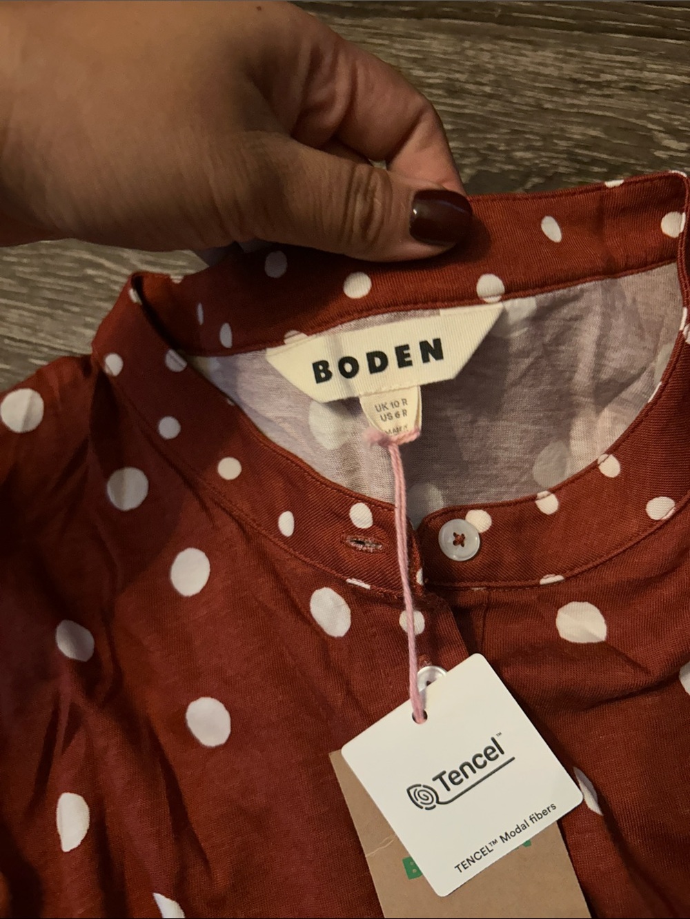 Boden Amber Pleat Jersey Midi Dress Burnt Orange Polka Dot Size 6 NWT - Picture 6 of 9